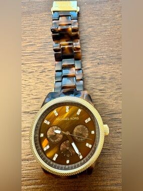 Michael Kors Brown Tortoise Shell and Gold-Tone Watch